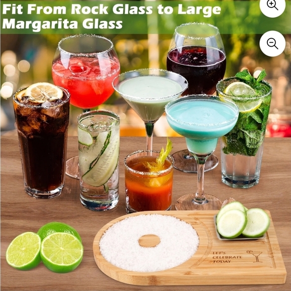 MATAWEEK Portable 5.5-Inch Bamboo Cocktail Glass Rimmer Set with Bamboo Tray - Picture 3 of 5